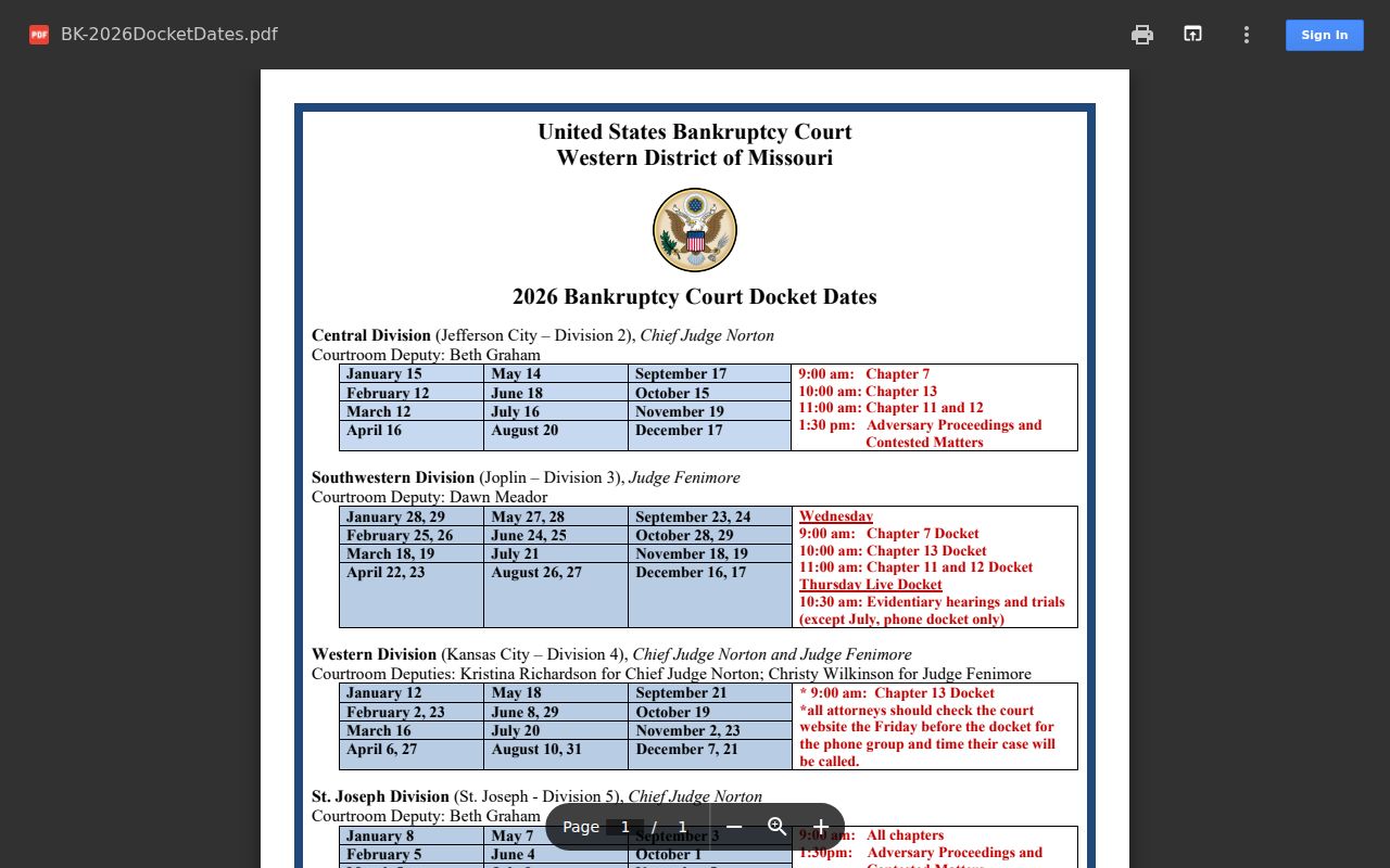 Brimson court docket federal bankruptcy calendar comparison source