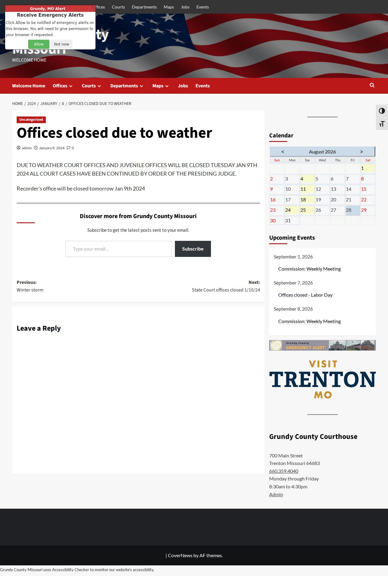 Grundy County court calendar weather closure notice