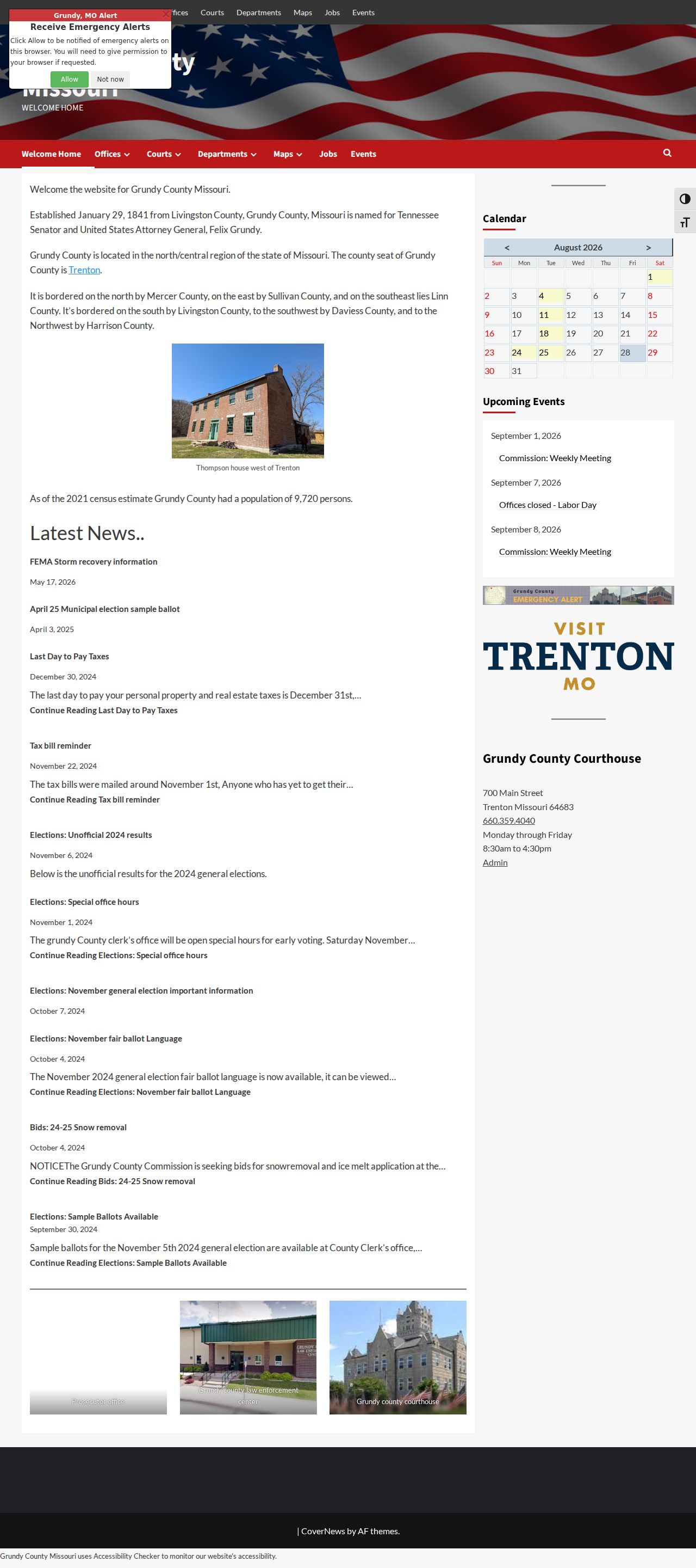 Grundy County court docket county homepage header and footer