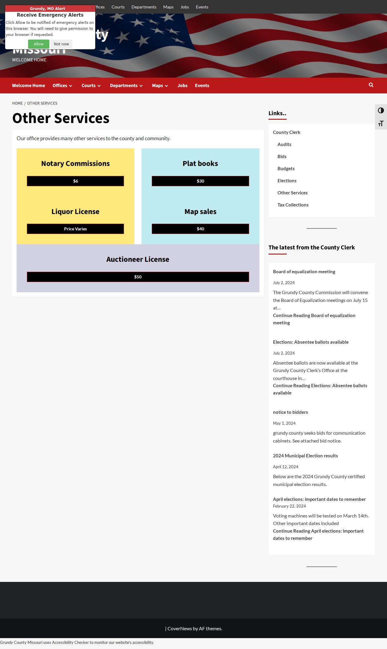 Grundy County court docket county services page