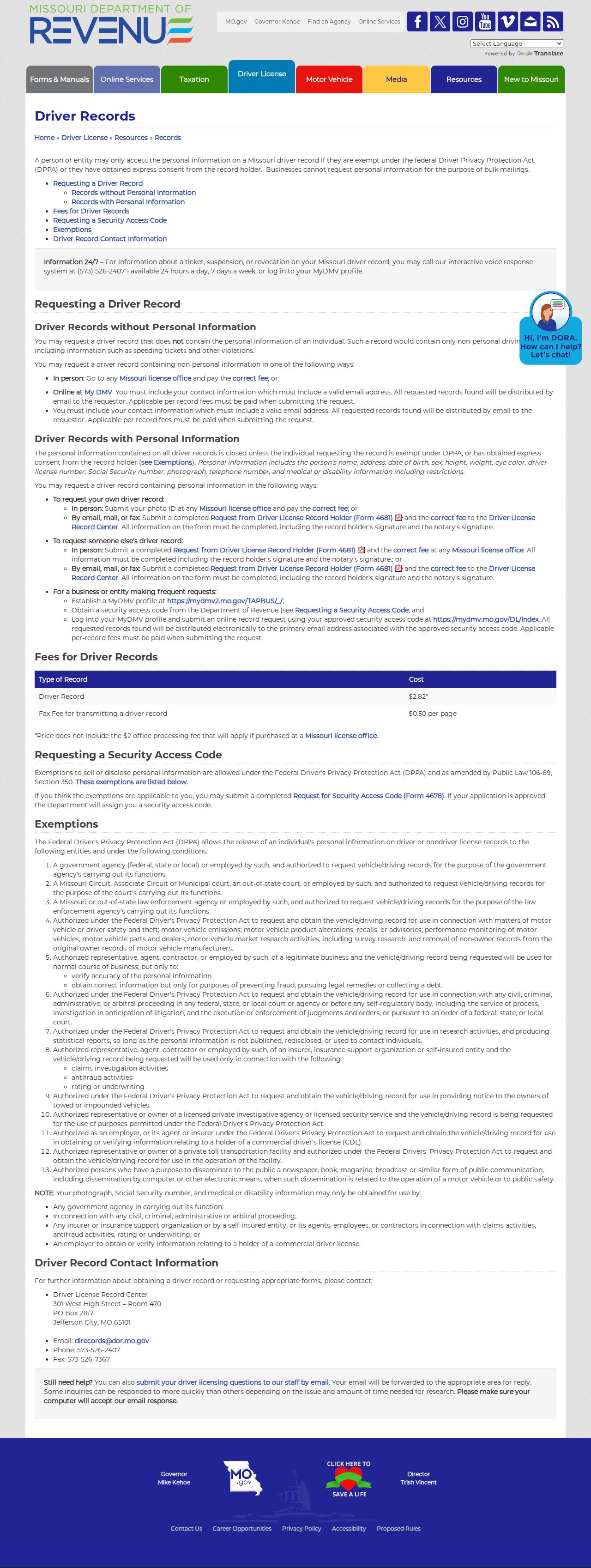 Grundy County traffic court records and Missouri driver record request page